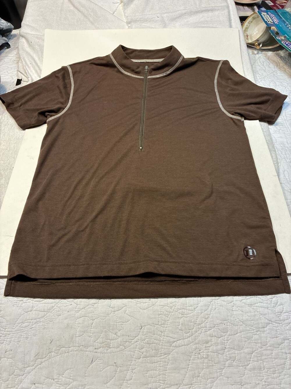 Novara Brown 100% Polyester Short Sleeve Quarter Zip Performance Shirt